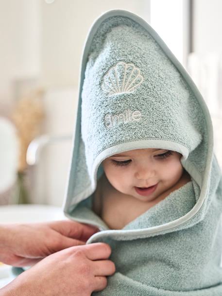 Cape de bain personnalisable et gant de toilette blanc+bleu moyen+framboise+ocre+rose poudré+vert bleuté+vert céladon 37 - vertbaudet enfant 