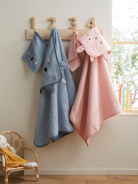 Cape de bain à capuche brodée animaux blanc+bleu+rose 9 - vertbaudet enfant 