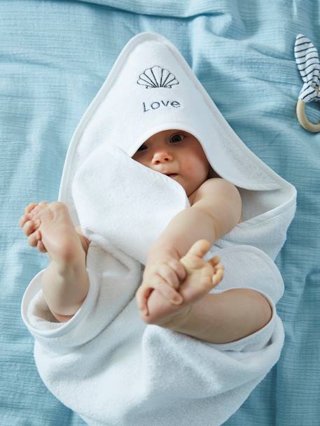 Cape de bain personnalisable et gant de toilette blanc+bleu moyen+framboise+ocre+rose poudré+vert bleuté+vert céladon 1 - vertbaudet enfant 