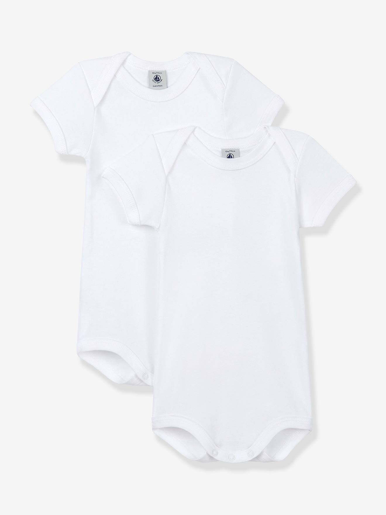 Lot de 2 bodies ouverture US manches courtes bébé en coton bio - blanc blanc