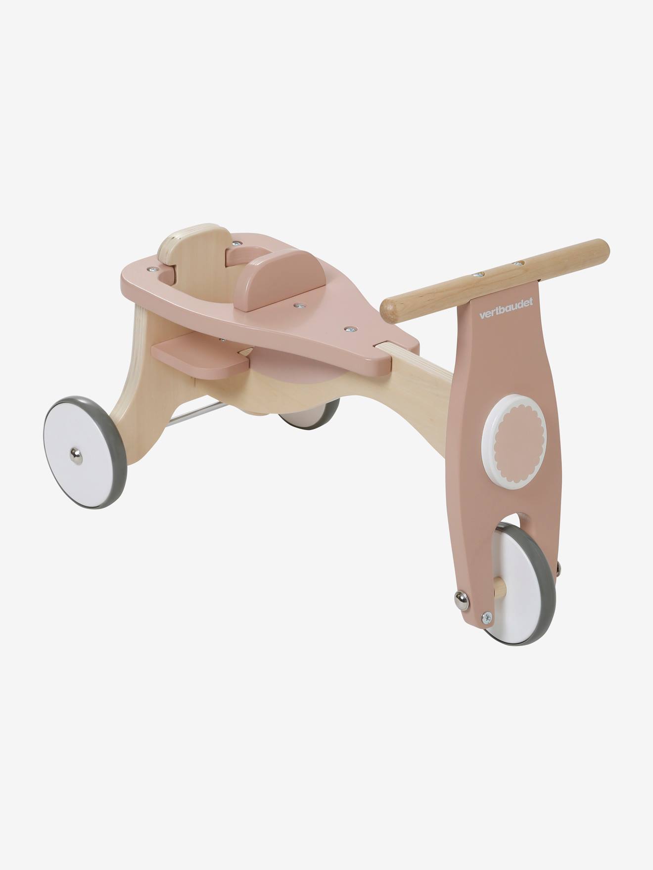 Porteur + siège poupon en bois FSC® beige moyen uni avec decor (Vertbaudet) - Image 2