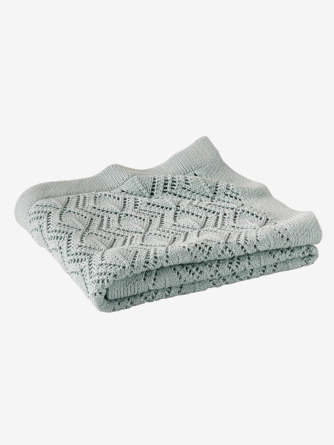 Couverture bébé tricot en coton bio* vert d'eau