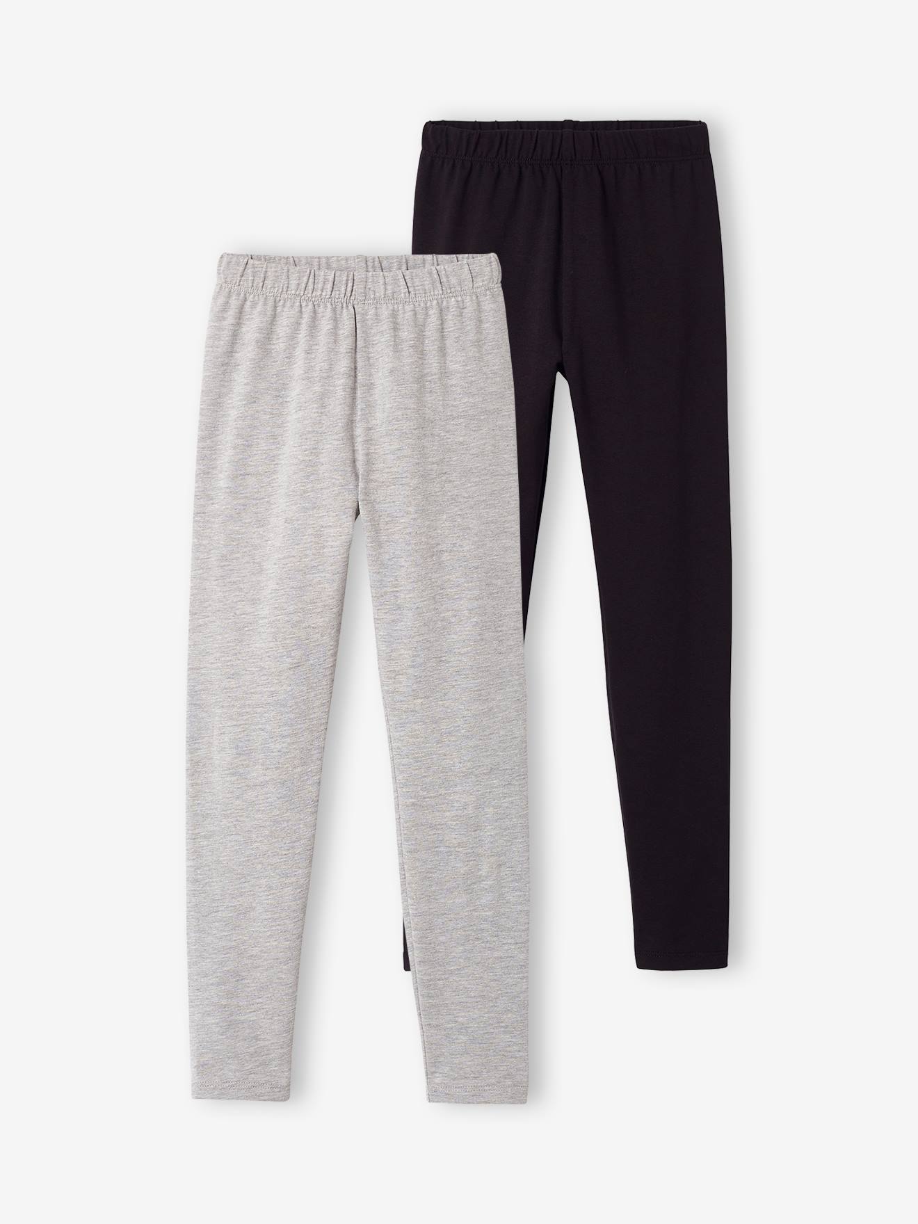 Lot de 2 leggings fille Basics gris chiné+noir