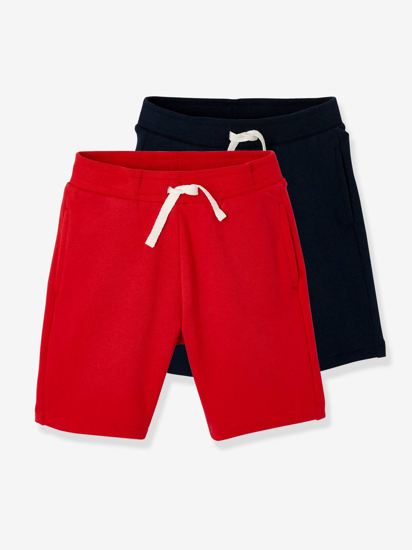 Lot de 2 bermudas garçon en molleton lot rouge/marine
