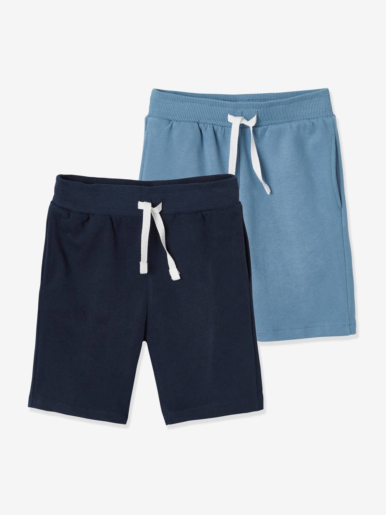 Vertbaudet - Lot de 2 bermudas Basics garçon en molleton lot bleu/bleu marine