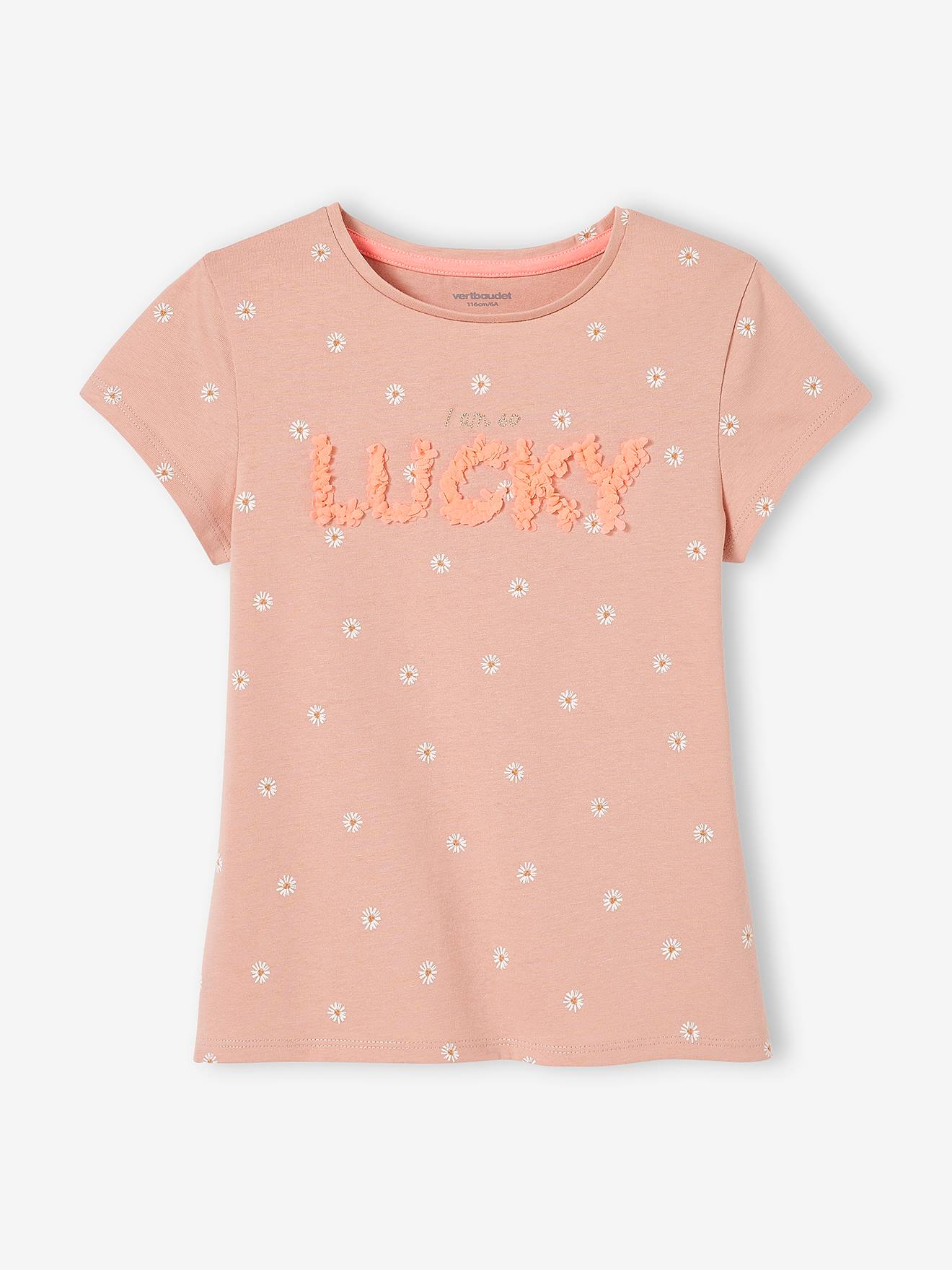 Vertbaudet - T-shirt imprimé animation relief fille rose poudré