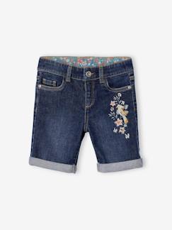 Fille-Short-Bermuda en jean brodé fleurs fille