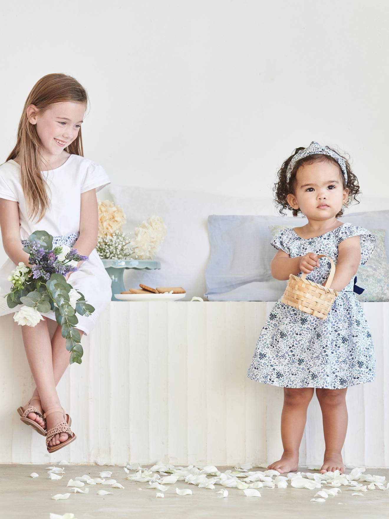Robe fleurie bébé de cérémonie blanc imprimé