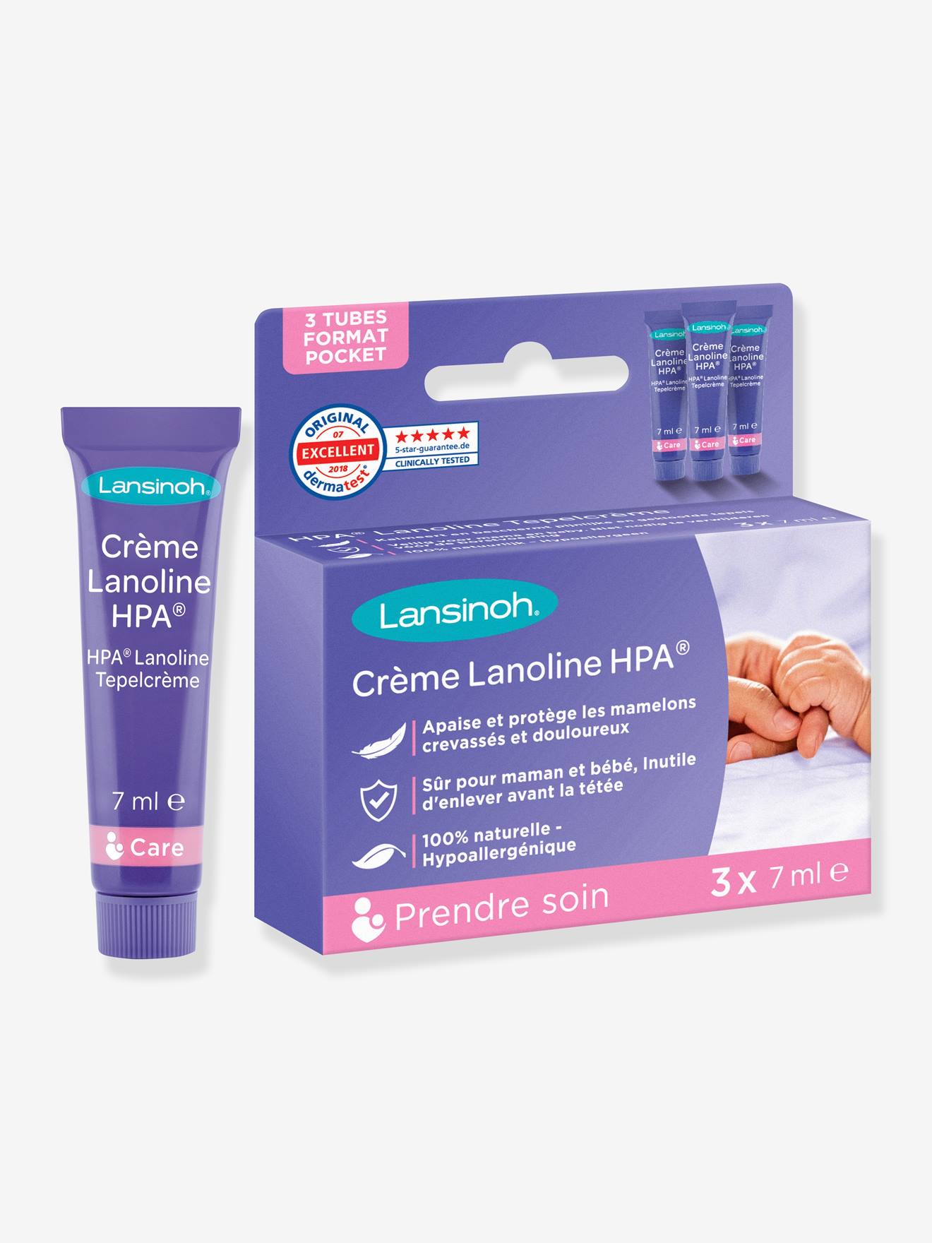 Crème d allaitement HPA Lanoline LANSINOH, 3 tubes de 7 ml blanc