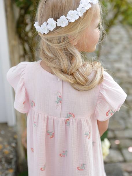Robe brodée fleurs en gaze de coton fille rose 7 - vertbaudet enfant 