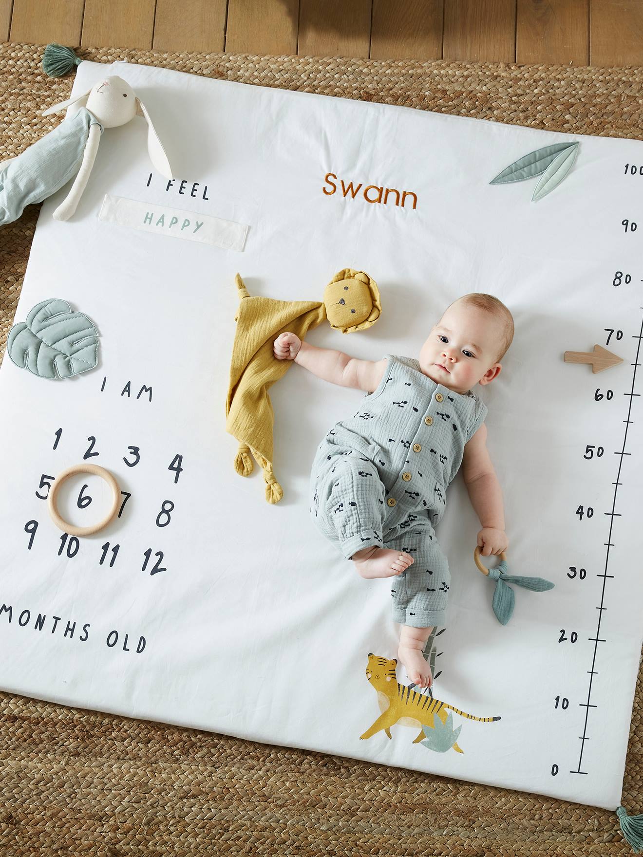 Tapis photo bébé personnalisable HANOÏ écru / multicolore