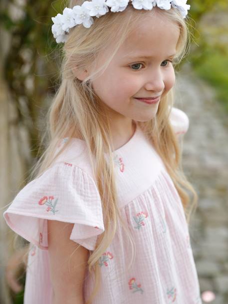 Robe brodée fleurs en gaze de coton fille rose 6 - vertbaudet enfant 