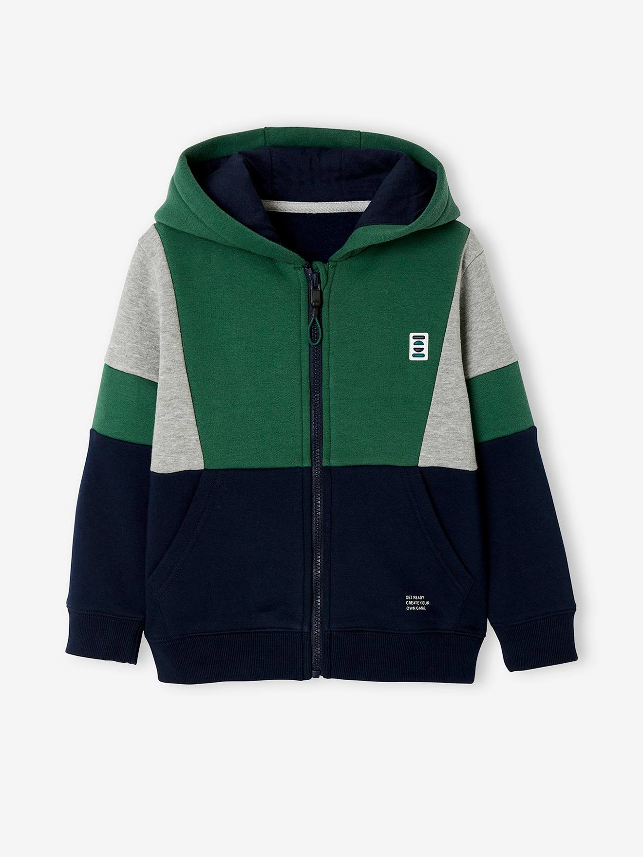 Sweat zippé colorblock sport garçon vert