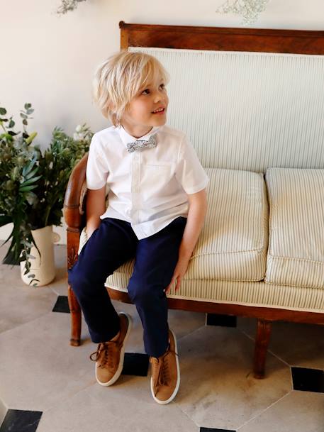 Pantalon garçon cérémonie chino en coton/lin beige+beige clair+bleu+marine foncé+vert sauge 22 - vertbaudet enfant 