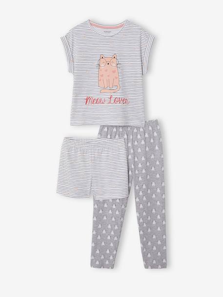 T-shirt + short + pantalon pyjama fille Oeko Tex® Lot blanc rayé 1 - vertbaudet enfant 