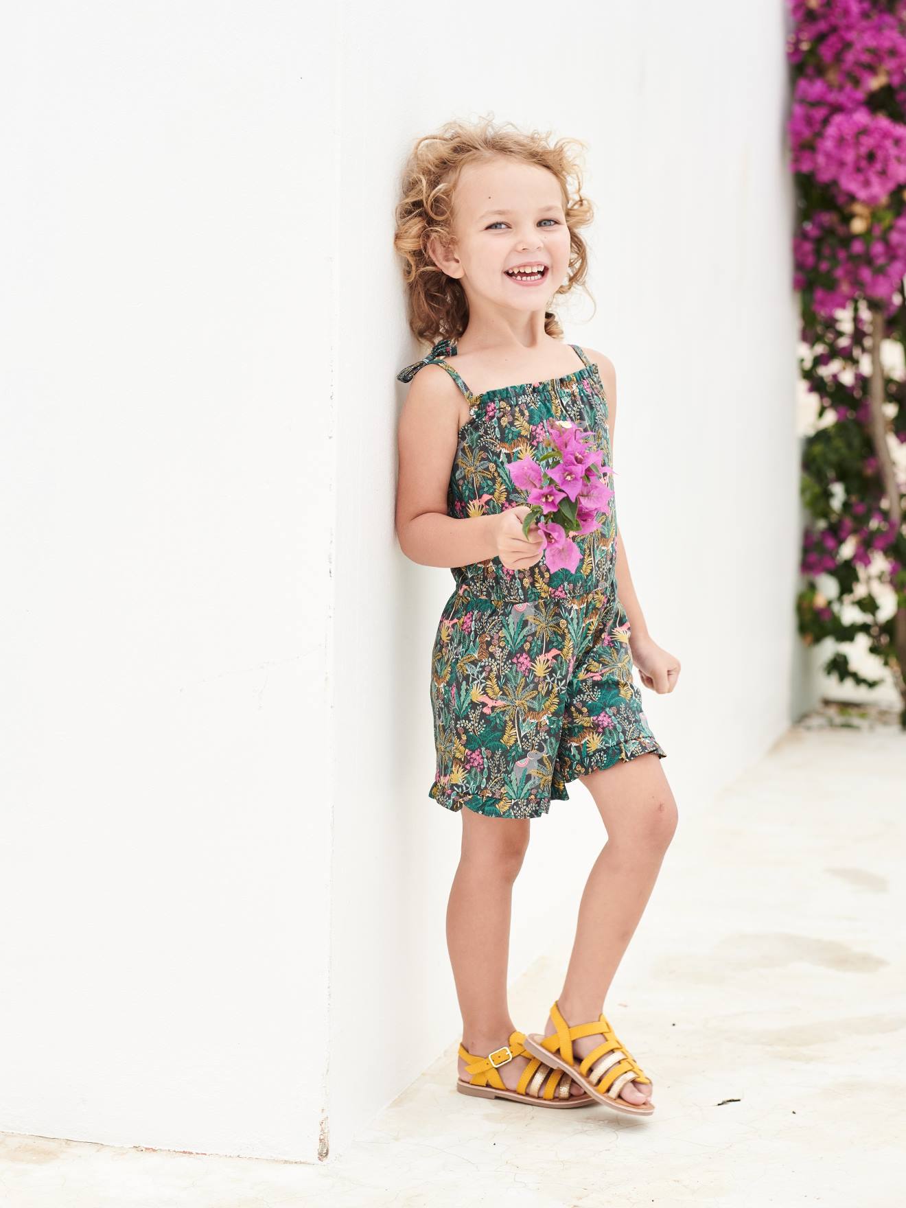 Combi-short à volants fille noir imprimé