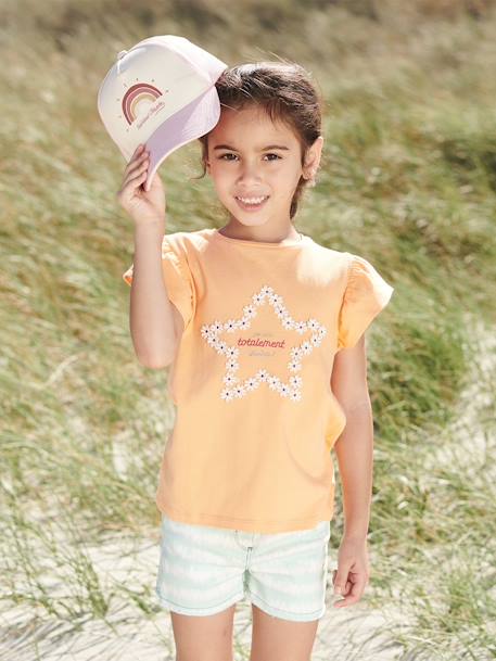 T-shirt motif fleurs 3D fille manches courtes volantées blanc+orange+vert 8 - vertbaudet enfant 