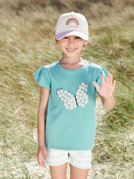 T-shirt motif fleurs 3D fille manches courtes volantées blanc+orange+vert 13 - vertbaudet enfant 