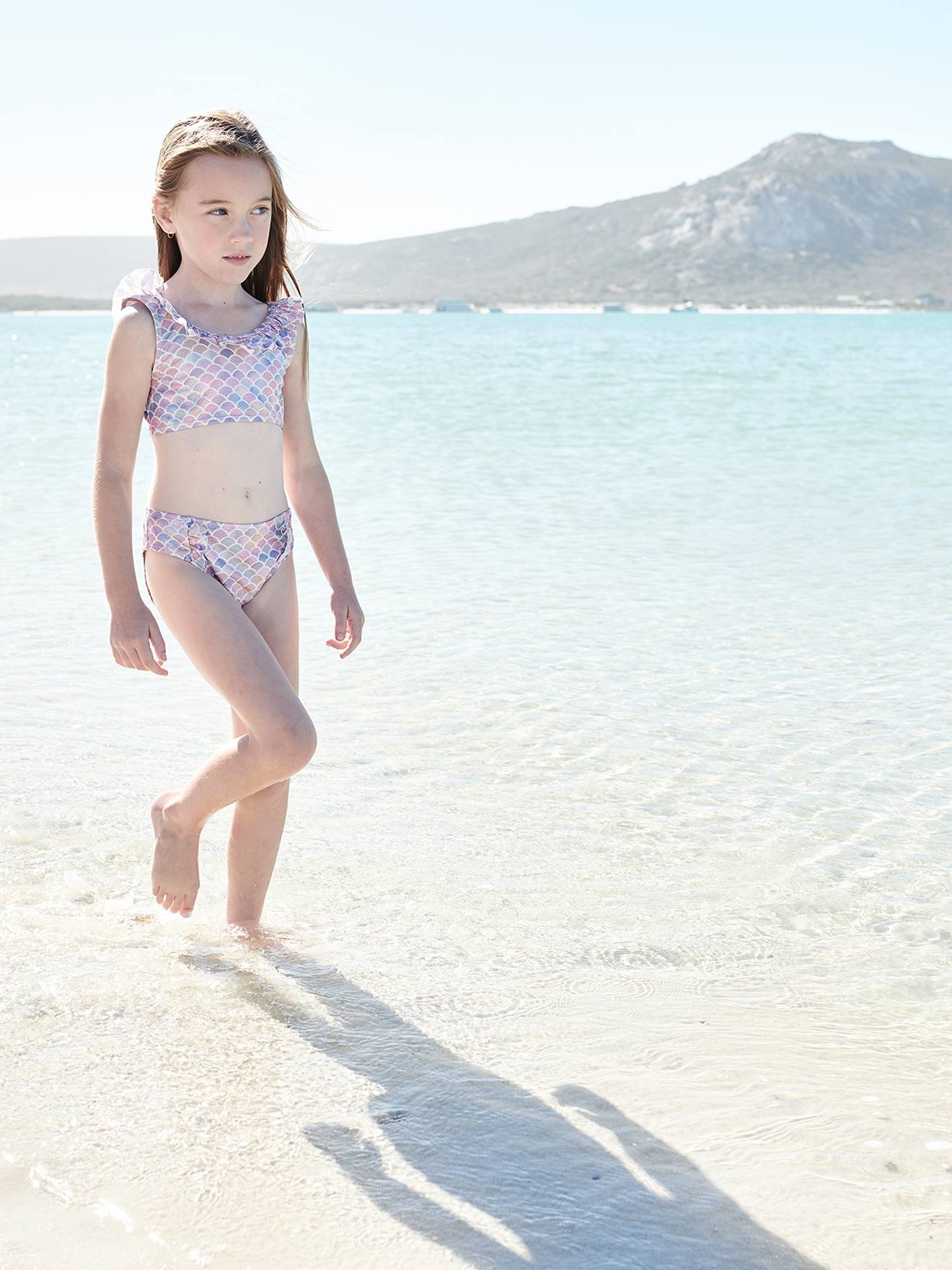 Maillot de bain 2 pièces sirène fille ivoire imprimé