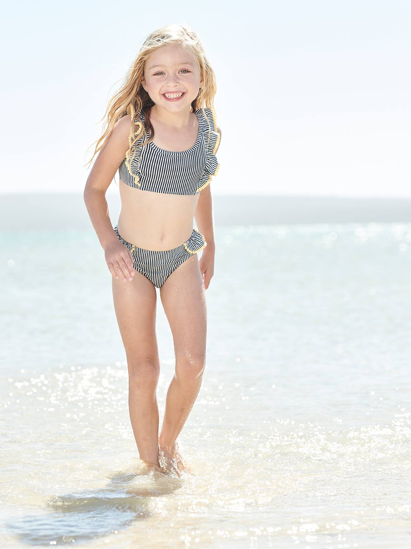 Maillot de bain 2 pièces rayé fille marine rayé
