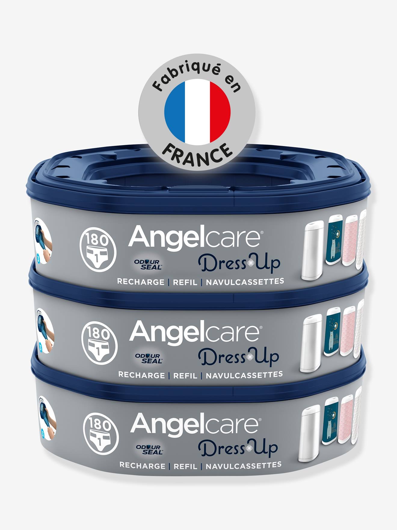 Starter pack poubelle à couches + 3 recharges Dress Up blanc (Angelcare) - Image 2