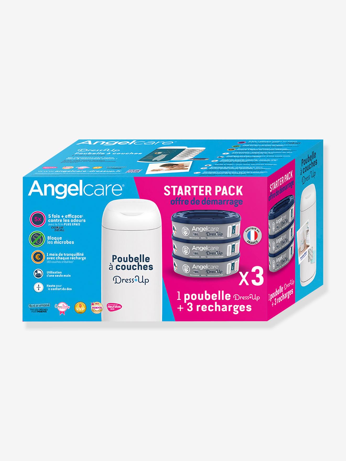 Starter pack poubelle à couches + 3 recharges Dress Up blanc (Angelcare) - Image 1