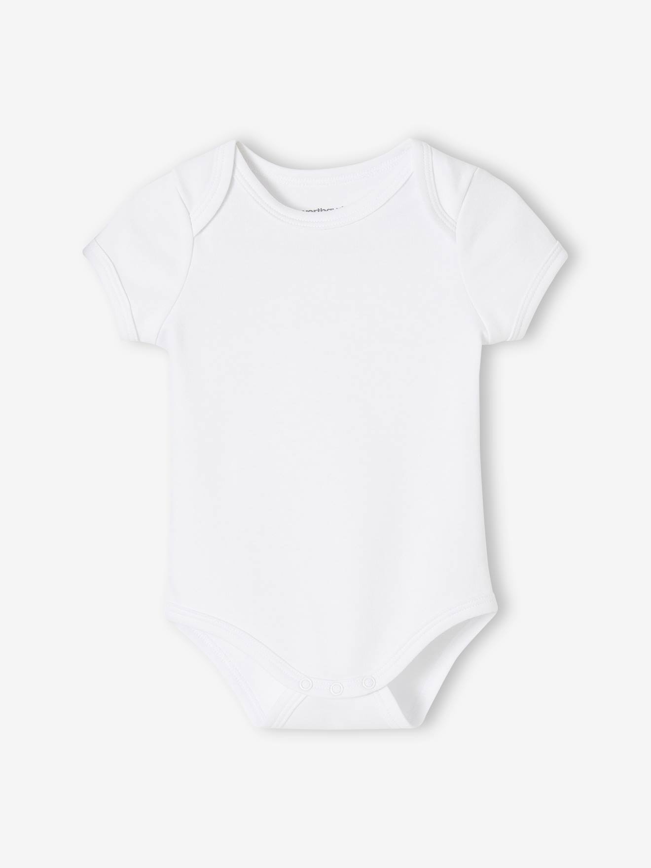 Lot de 5 bodies en interlock bébé manches courtes ouverture US BASICS lot blanc (Vertbaudet) - Image 1