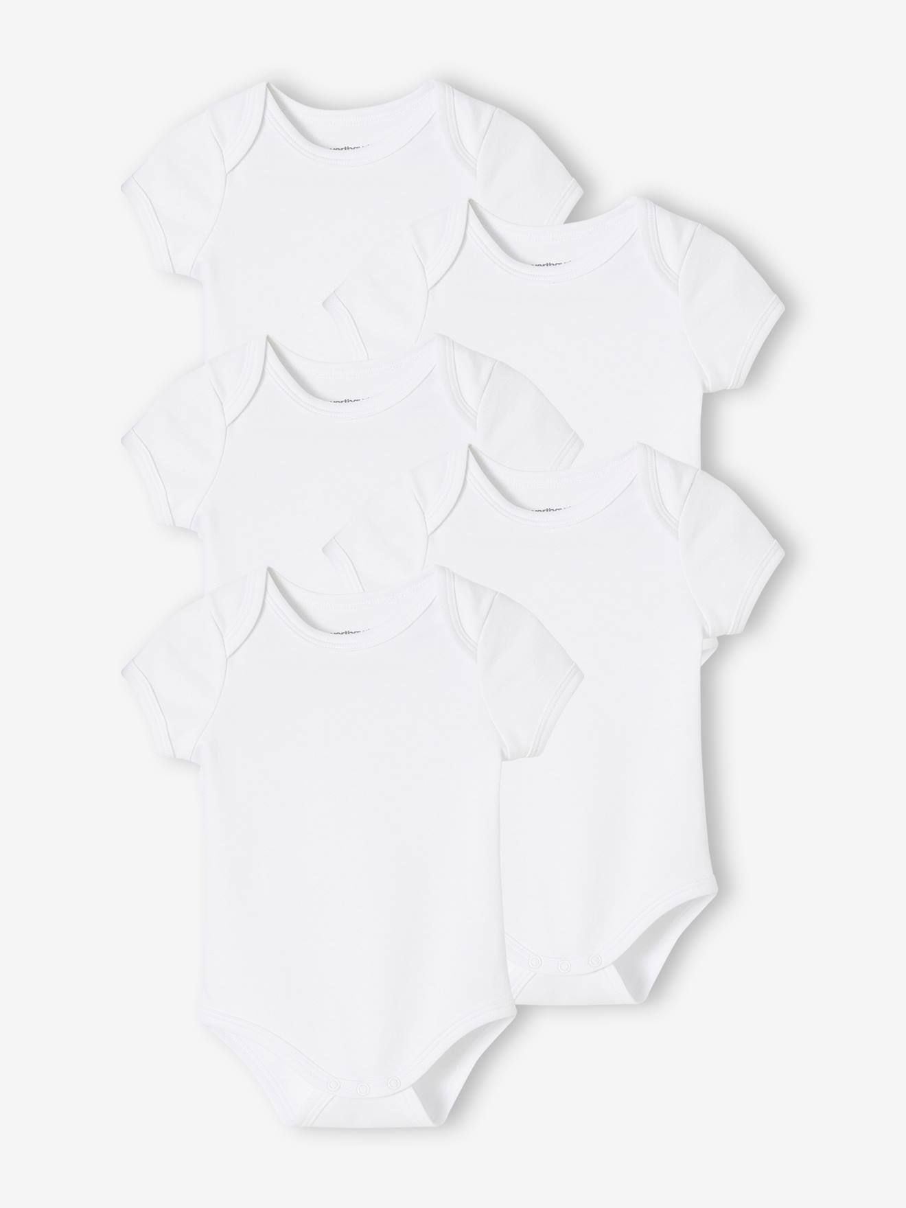 Vertbaudet - Lot de 5 bodies en interlock bébé manches courtes ouverture US BASICS lot blanc