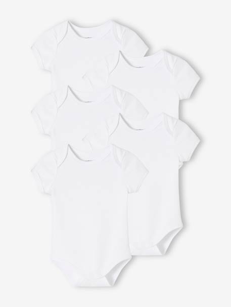 Vertbaudet - Lot de 5 bodies en interlock bébé manches courtes ouverture US BASICS lot blanc