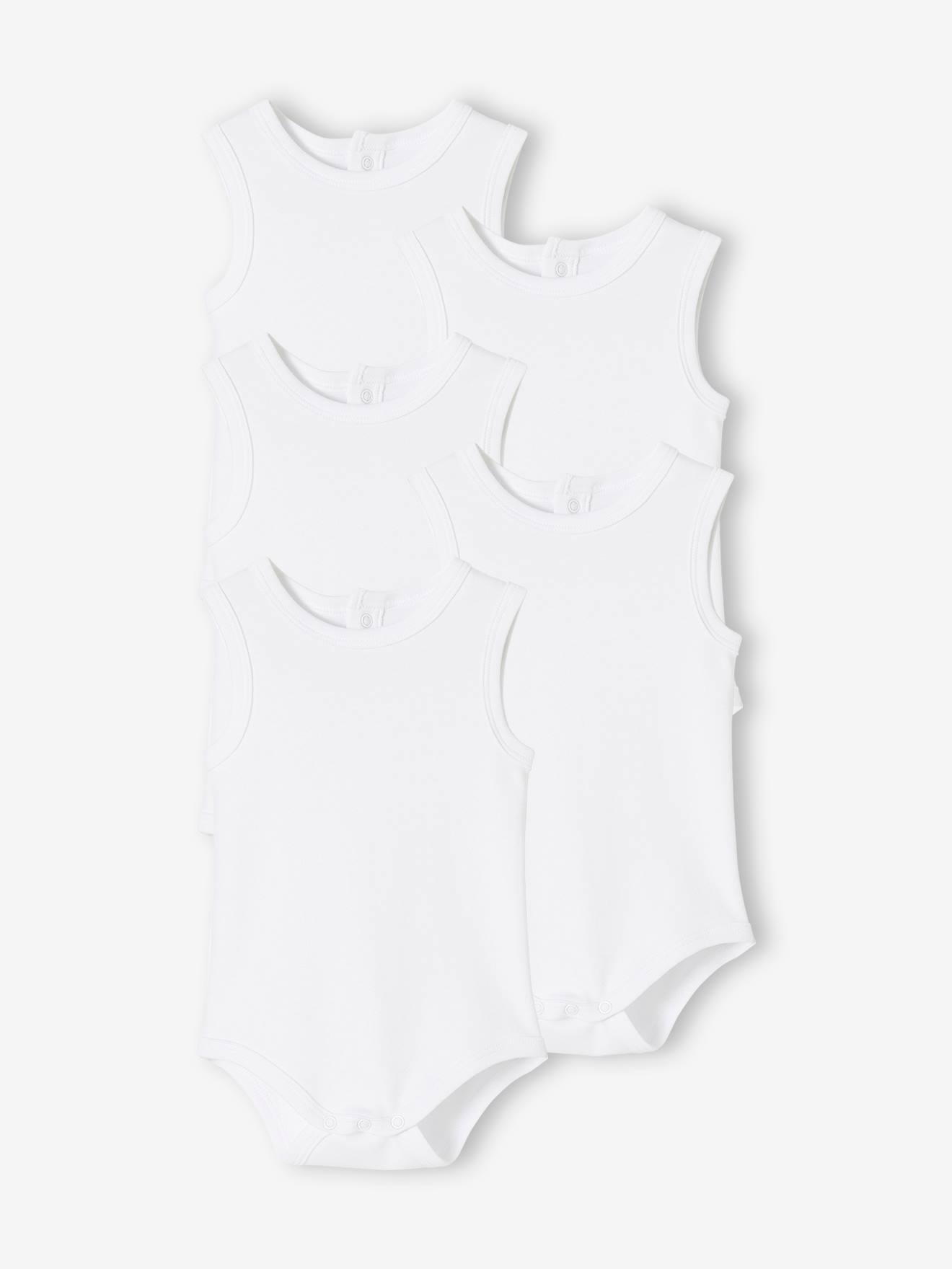 Lot de 5 bodies débardeur bébé en interlock BASICS lot blanc
