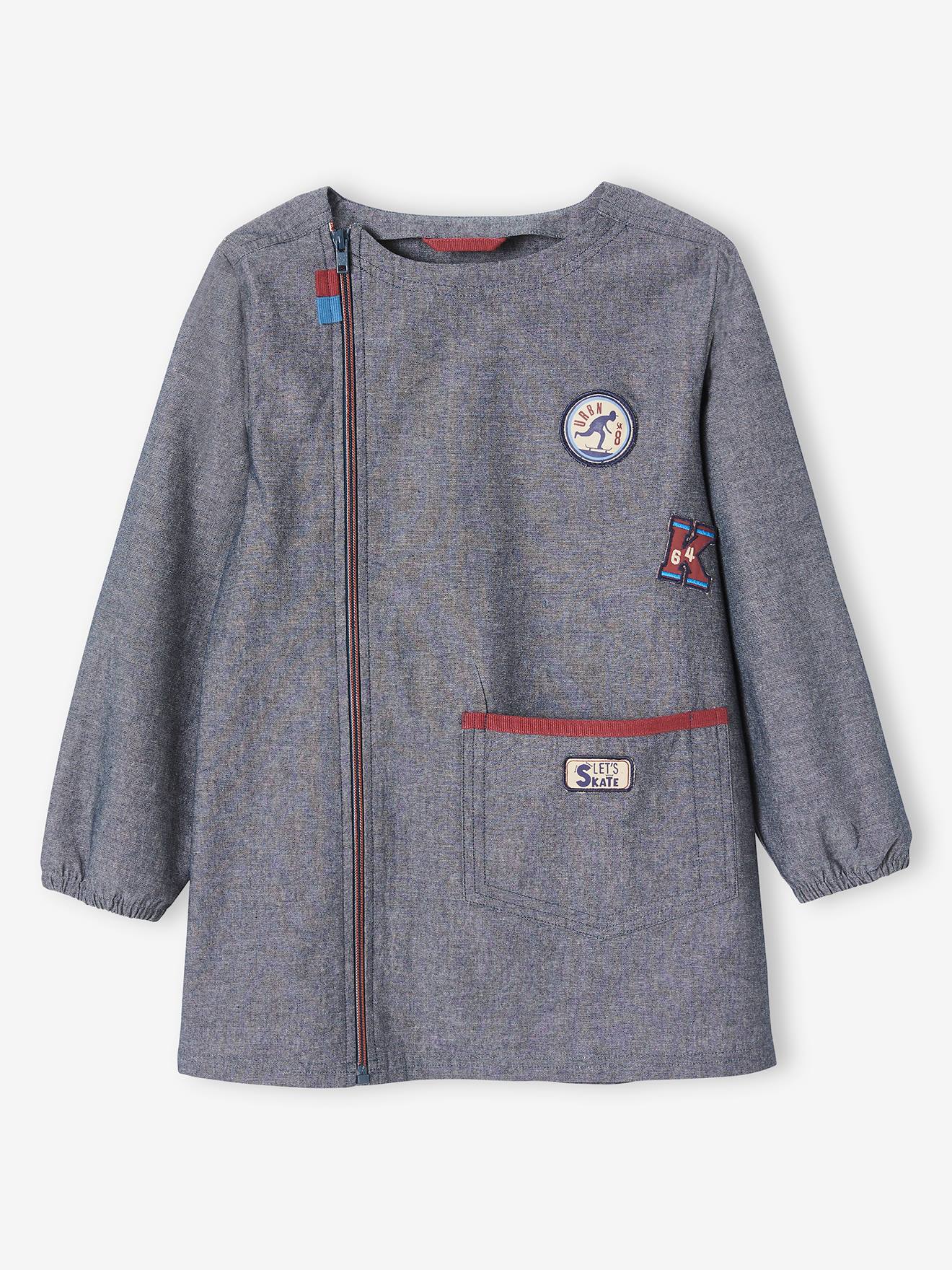 Tablier zippé motif skate personnalisable en chambray garçon chambray