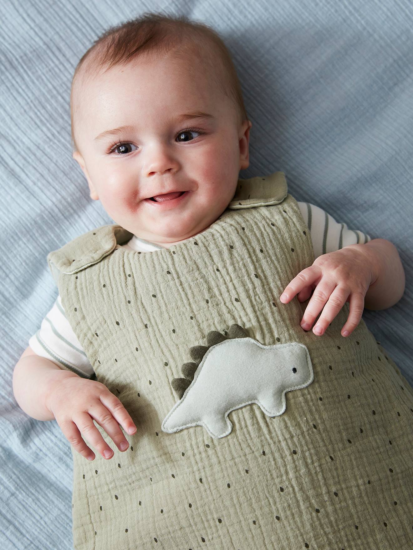 Gigoteuse sans manches en gaze de coton PETIT DINO kaki