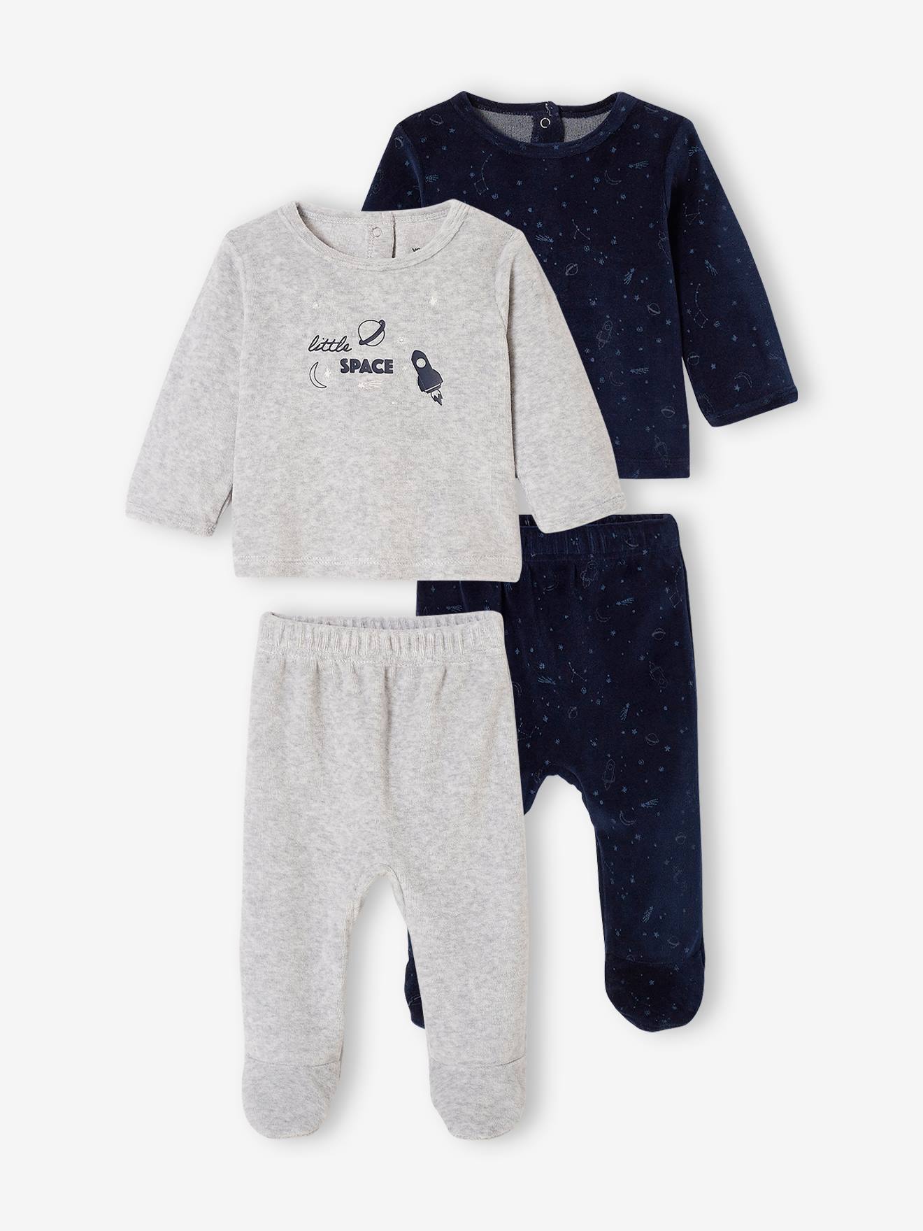 Lot de 2 pyjamas en velours bébé garçon motifs planètes phosphorescents -  lot encre