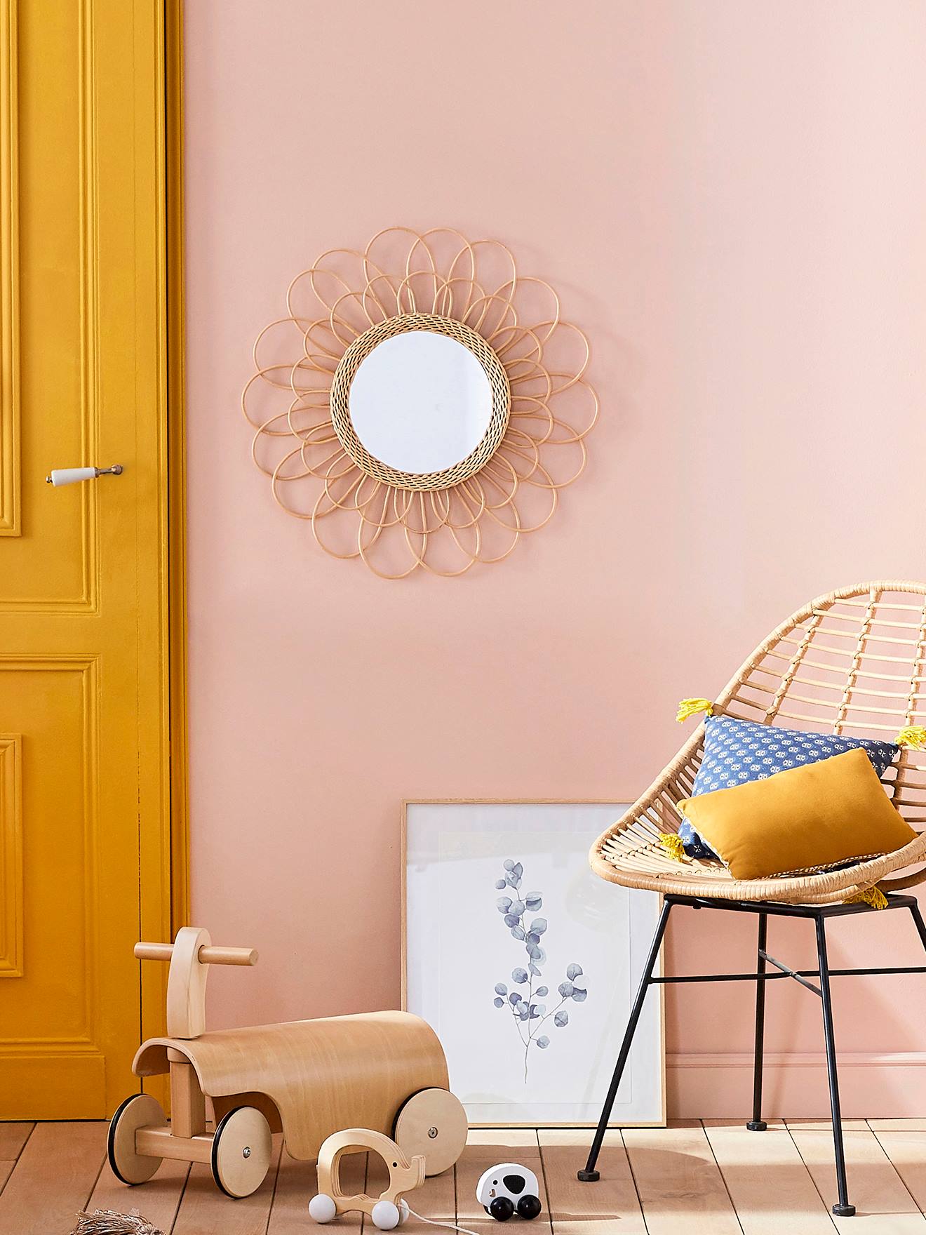 Miroir en rotin Hélios marron