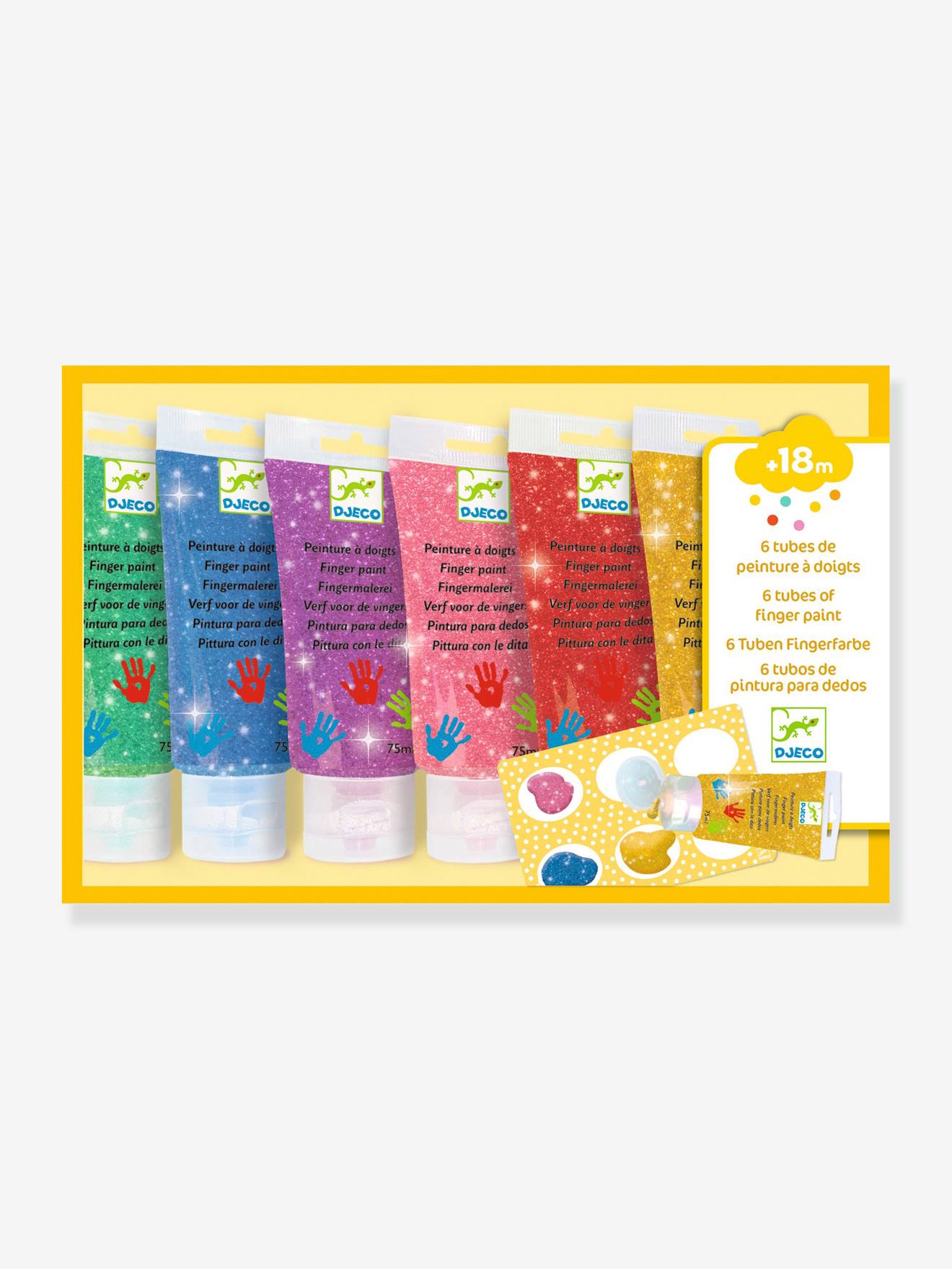 6 Tubes de Peinture à doigts paillettes - DJECO jaune
