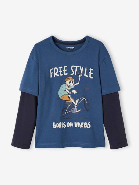 Tee-shirt doubles manches garçon dark bleu ardoise 3 - vertbaudet enfant 