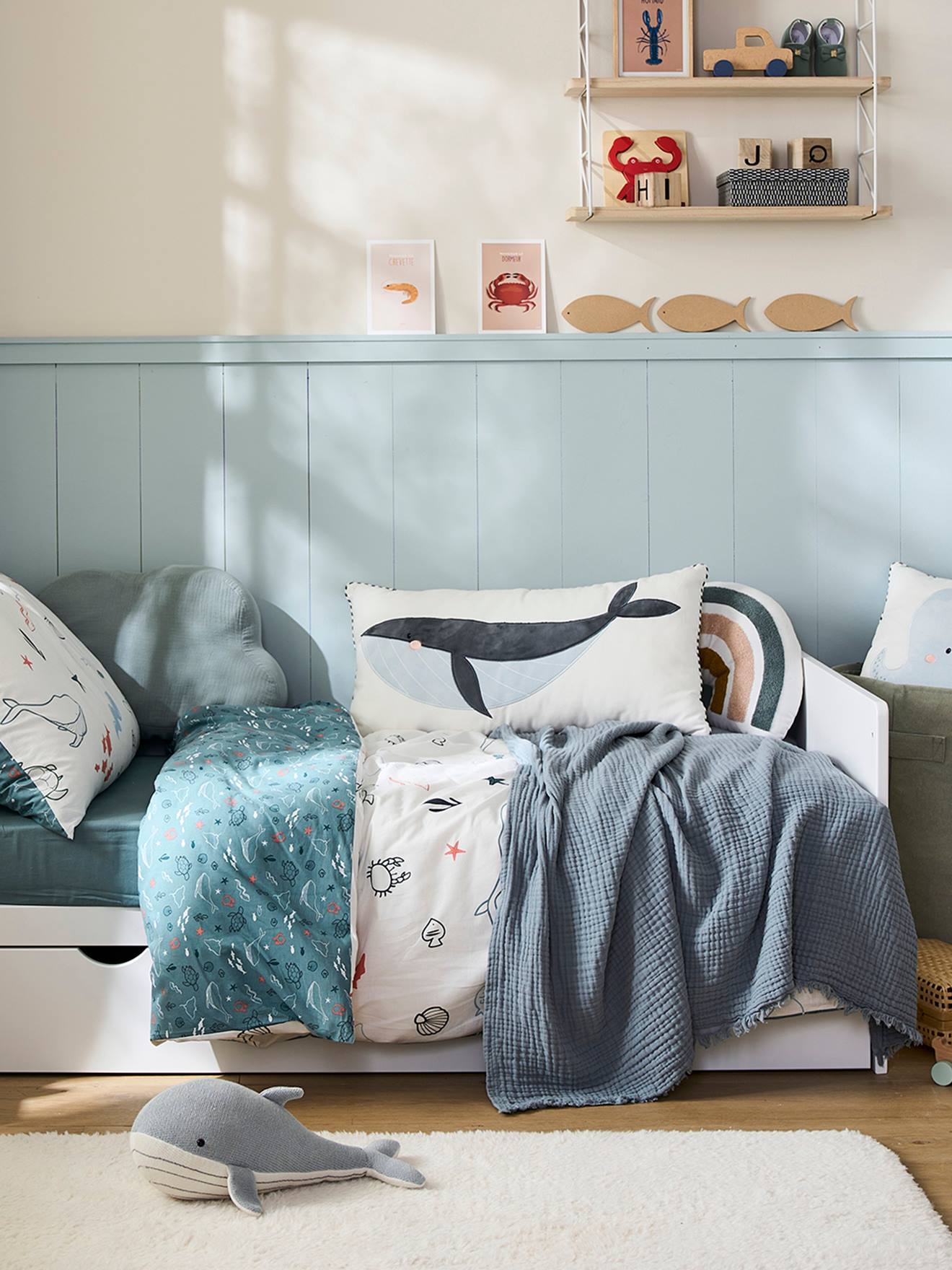 Plaid en gaze de coton bio bleu vert