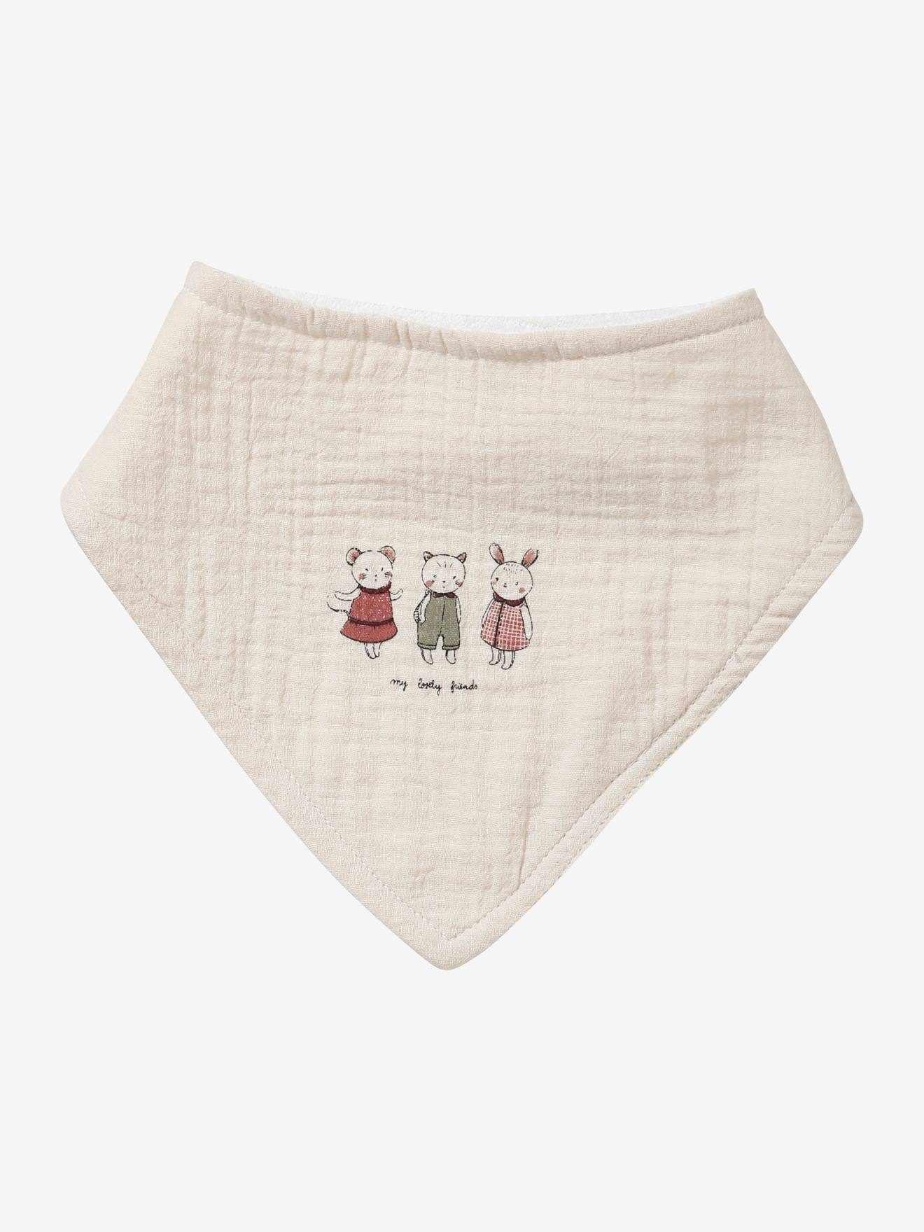 Lot 3 bavoirs bandanas en gaze de coton / éponge rose grenier (Vertbaudet) - Image 2
