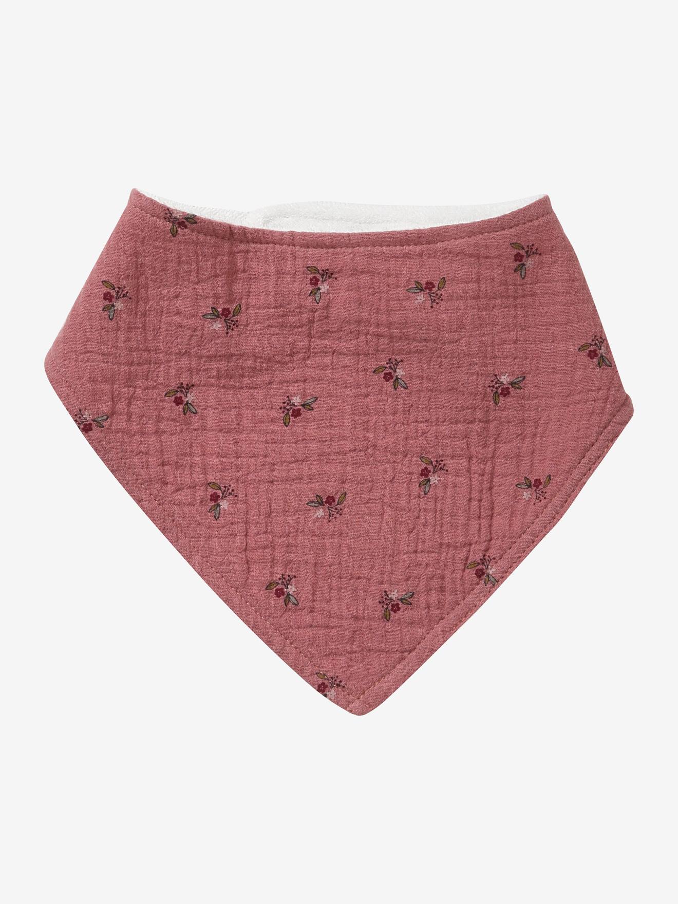 Lot 3 bavoirs bandanas en gaze de coton / éponge rose grenier (Vertbaudet) - Image 1