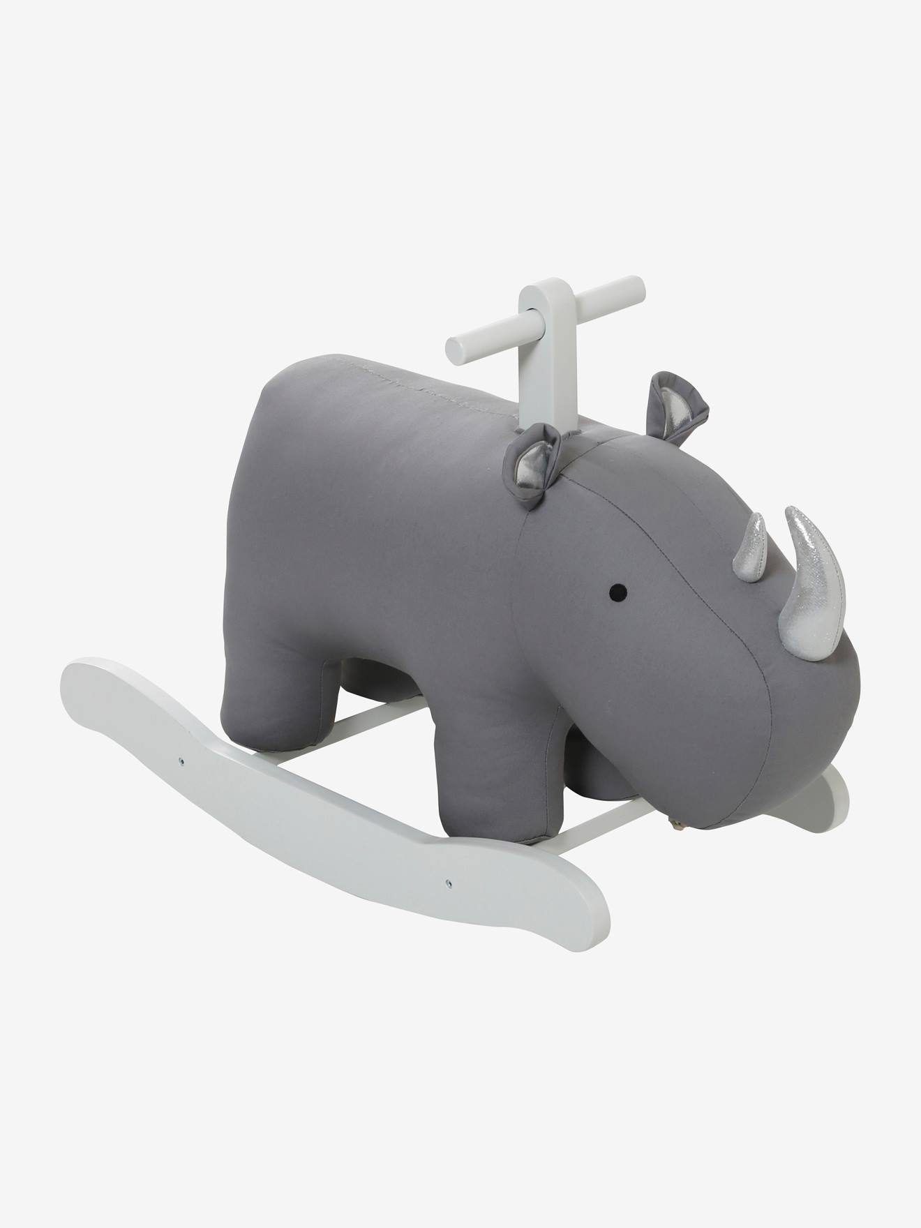 Rhinocéros à bascule FSC® gris clair uni avec decor