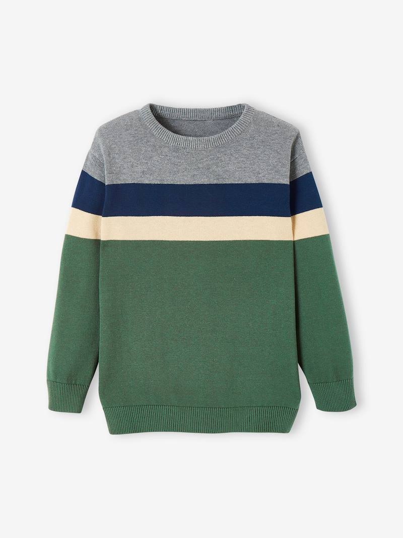 VERTBAUDET Pull Garçon Colorblock - 100% Coton - Maille Fantaisie - Taille 12 Ans - Bleu Nuit