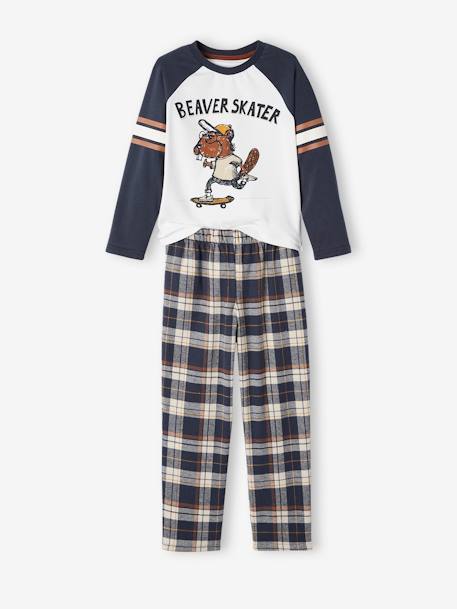Pyjama castor garçon avec bas en flanelle BLEU FONCE 2 - vertbaudet enfant 