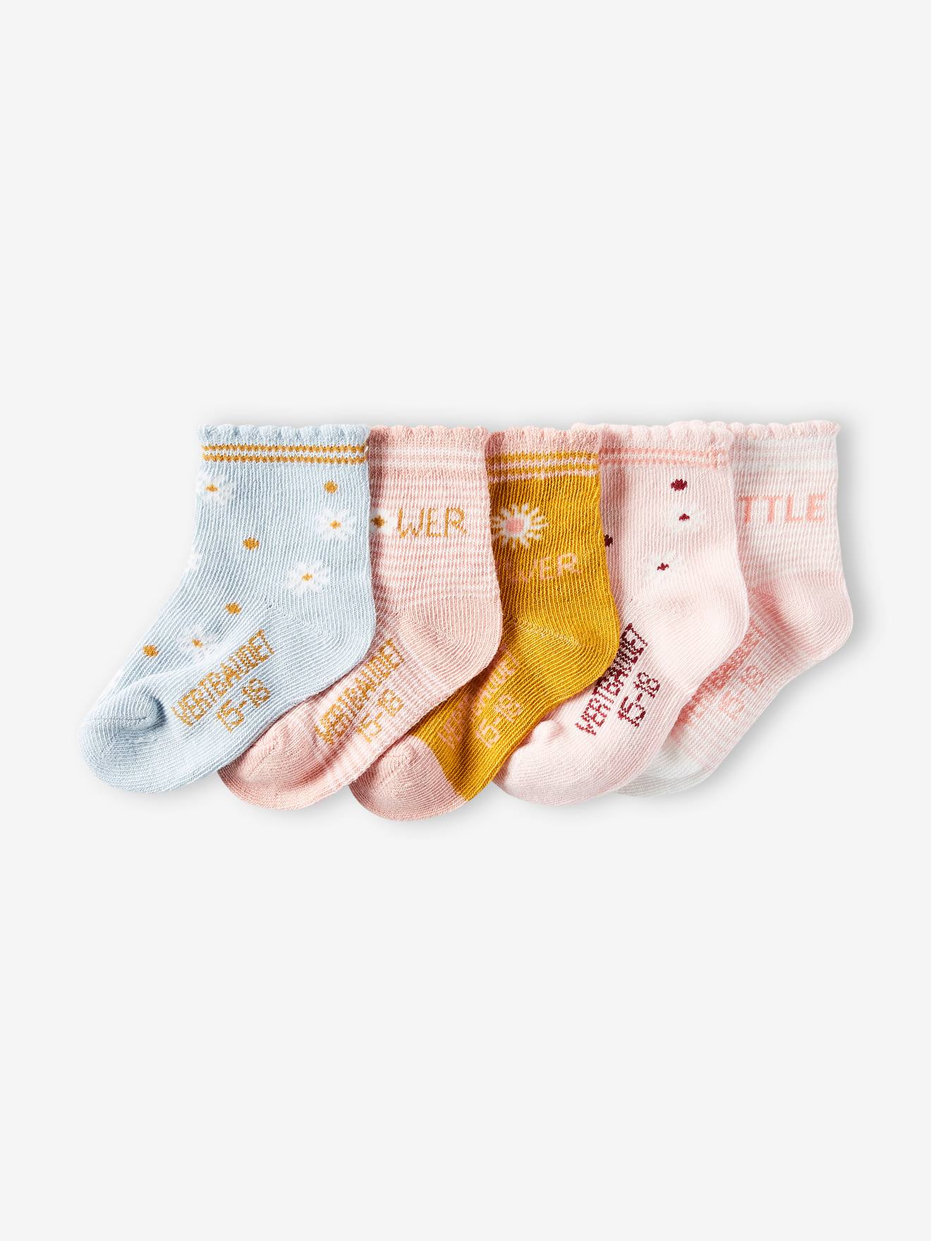 Lot de 5 paires de chaussettes à fleurs bébé fille BASICS lot curcuma