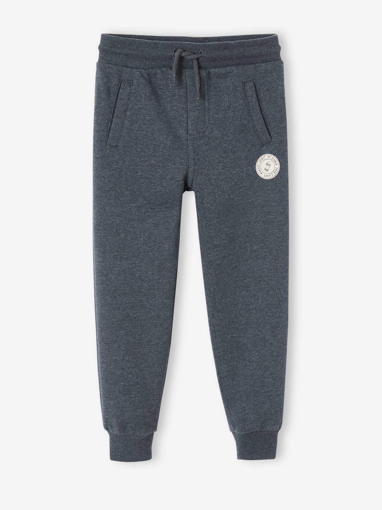 Pantalon jogging garçon en molleton marine chiné