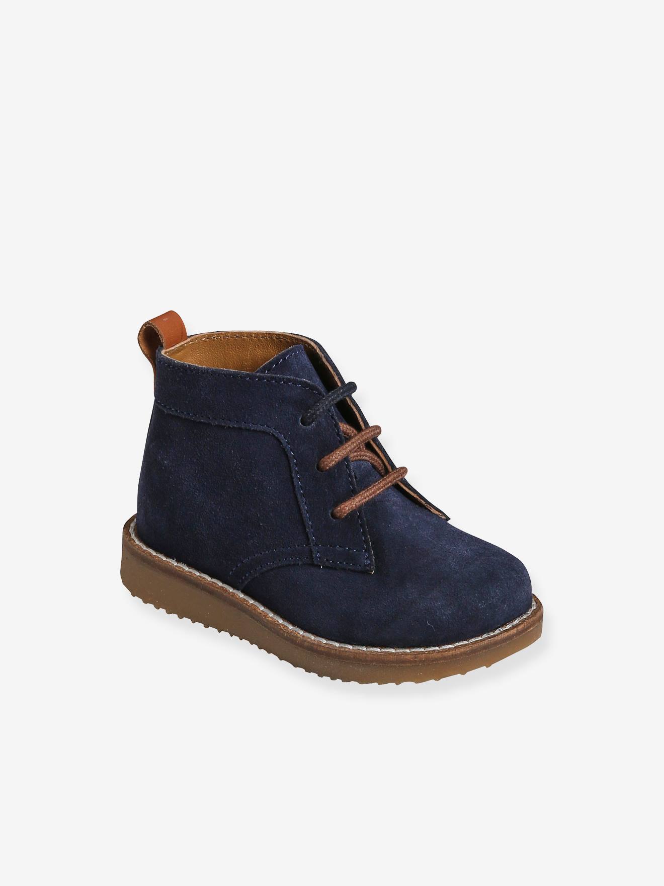 Bottines lacées cuir bébé bleu marine