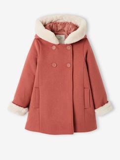-Manteau à capuche en drap de laine fille garnissage en polyester recyclé