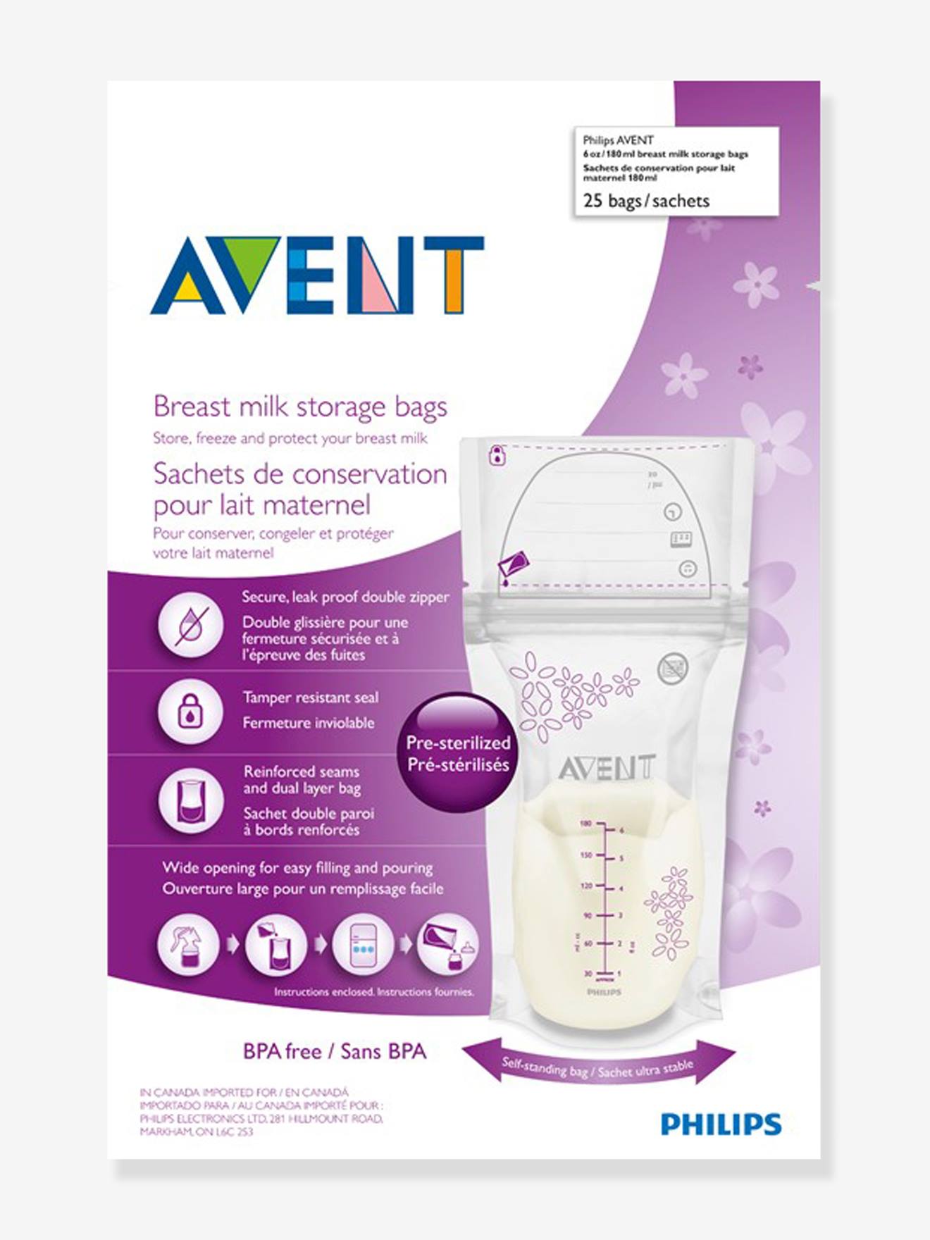 Lot de 25 sachets de conservation pour lait maternel Philips AVENT transparent (Philips Avent) - Image 1