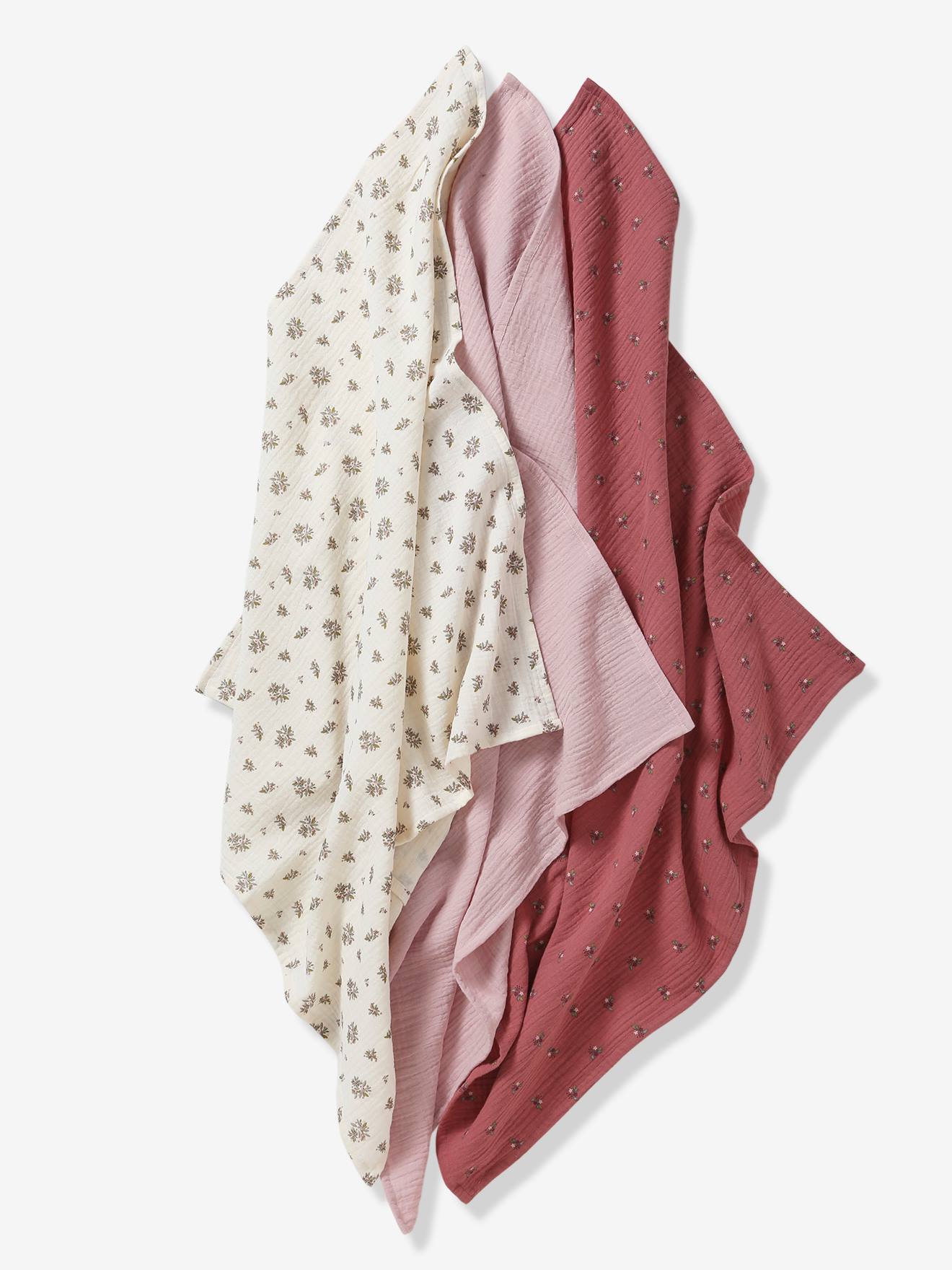 Lot de 3 langes en gaze de coton GRENIER bois de rose (Vertbaudet) - Image 2