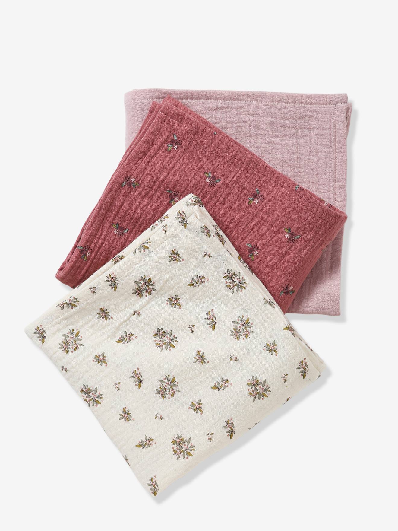 Lot de 3 langes en gaze de coton GRENIER bois de rose