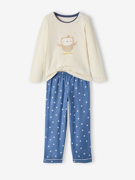 Pyjama fille chouette en jersey et flanelle écru 1 - vertbaudet enfant 